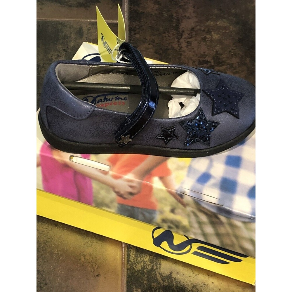 New Naturino Express Paolina Baby Girl's Navy Dress Shoes Size 7 Glitter Stars